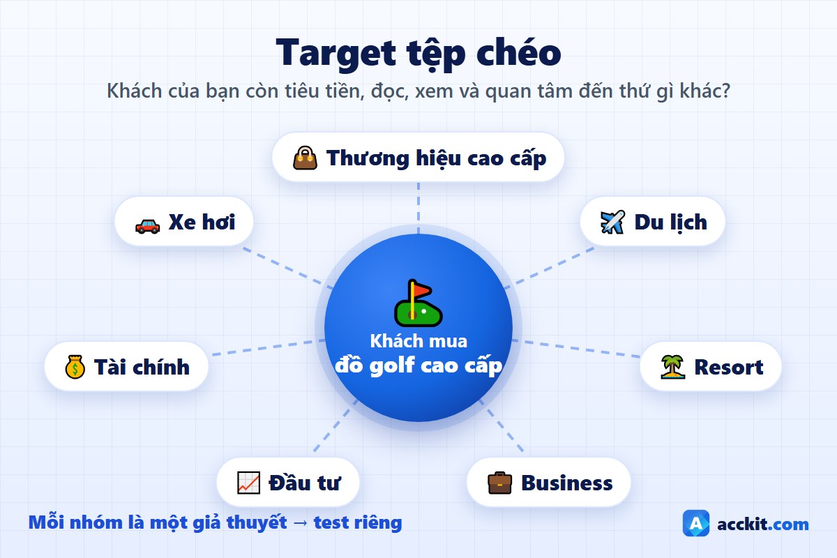 Target tệp chéo Facebook Ads: hệ sinh thái sở thích của khách mua đồ golf cao cấp